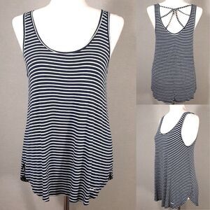 Hollister Soft Knit Tank Size Medium Strappy Beachy Nautical Navy & White Stripe